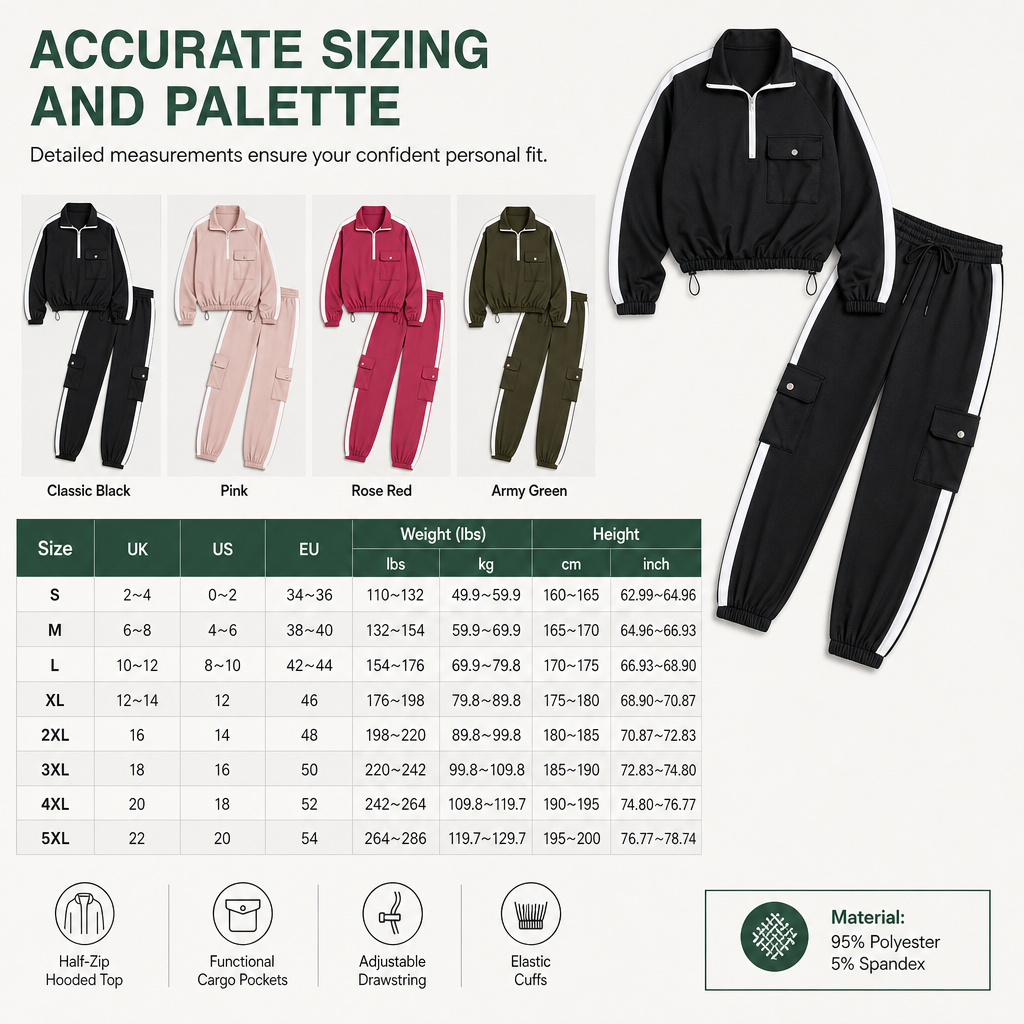 Women Casual 2 Piece Outfit Zip Up Hooded Long Sleeve and Cargo Jogger Pants with Pockets