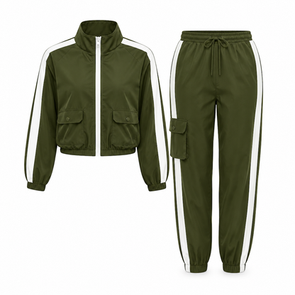 Women Casual 2 Piece Outfit Zip Up Hooded Long Sleeve and Cargo Jogger Pants with Pockets