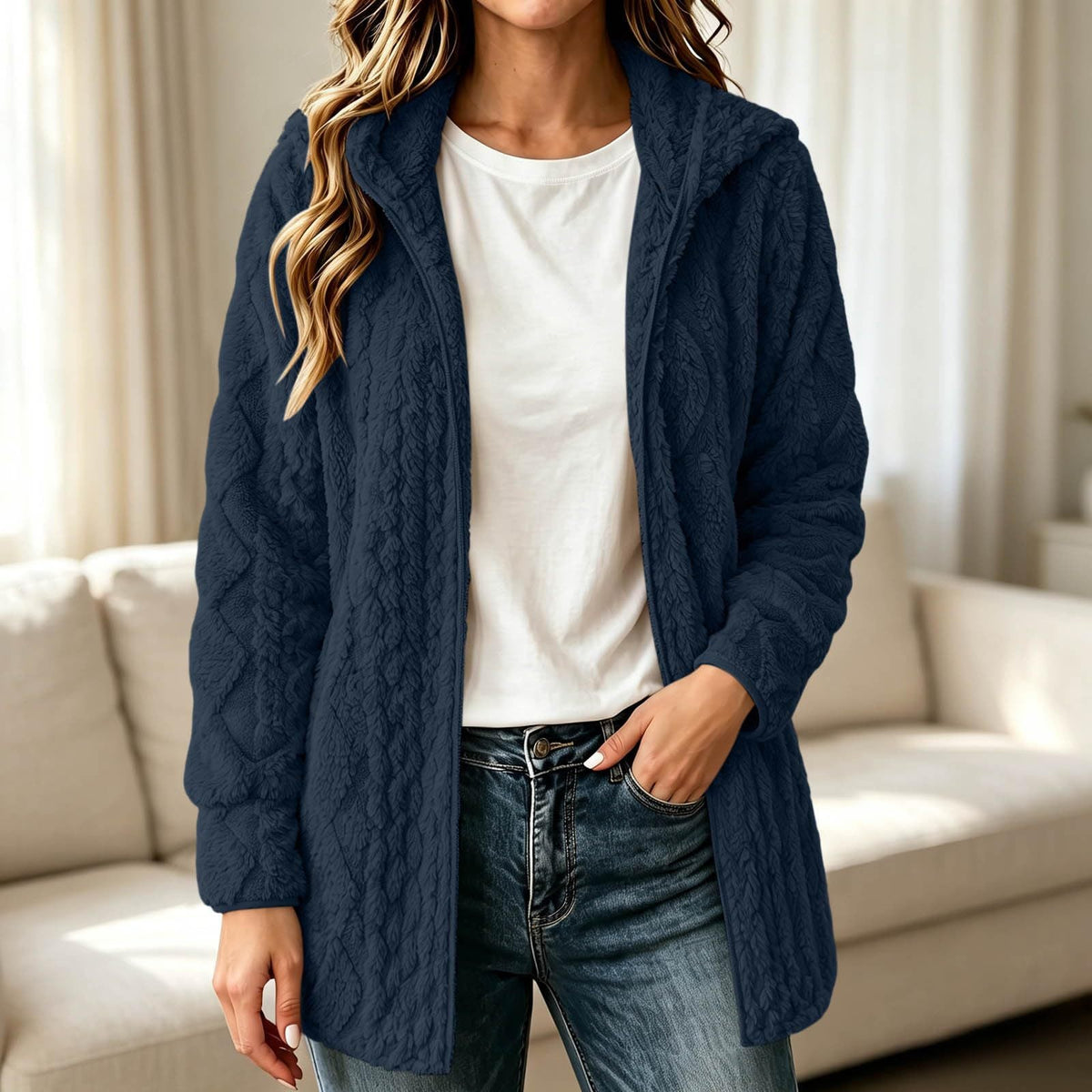 💥New & Trending 🧥 Women's Casual Plush Hooded Cardigan Coat ✨ plush fabric, hooded design, open front casual outerwear