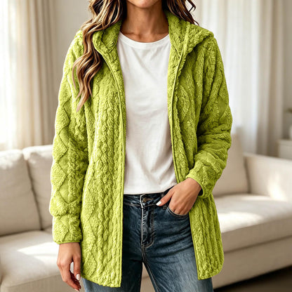 💥New & Trending 🧥 Women's Casual Plush Hooded Cardigan Coat ✨ plush fabric, hooded design, open front casual outerwear
