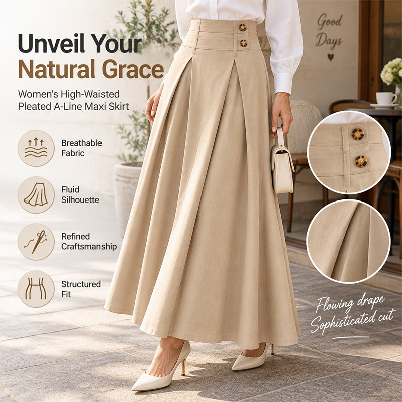 💥 Limited Time Offer 👗 Women's High-Waisted Pleated A-Line Maxi Skirt ✨ high waist, pleated design, flowy A-line long skirt