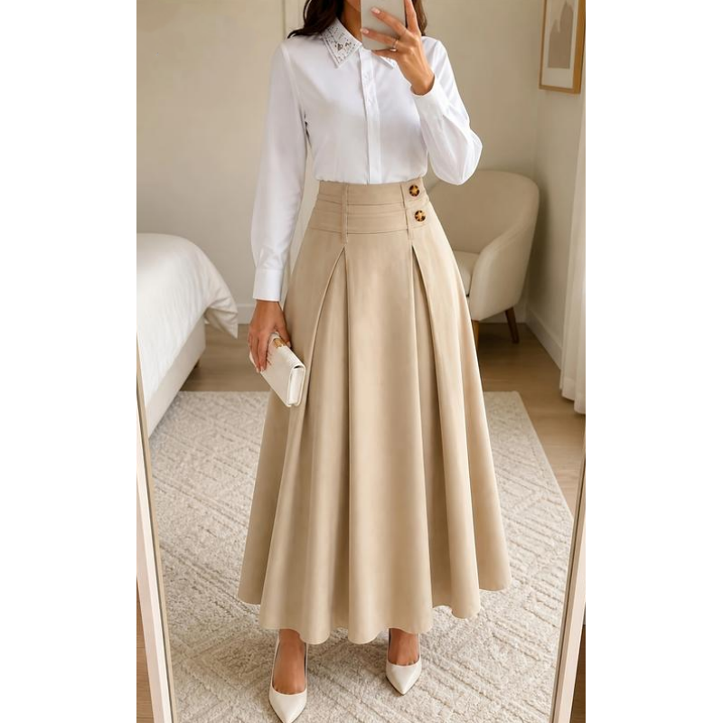 💥 Limited Time Offer 👗 Women's High-Waisted Pleated A-Line Maxi Skirt ✨ high waist, pleated design, flowy A-line long skirt