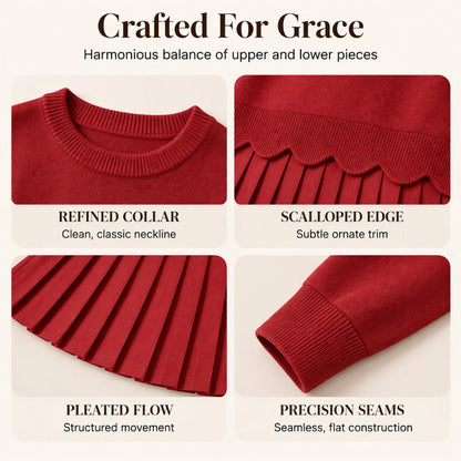 🏆 Bestseller – Extra Savings Now 👗 Women's Scallop Hem Sweater and Pleated Skirt Set ✨ scallop hem knit top, high waisted pleated skirt, 2 piece outfit set