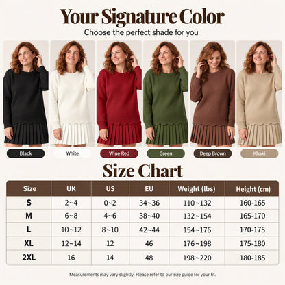 🏆 Bestseller – Extra Savings Now 👗 Women's Scallop Hem Sweater and Pleated Skirt Set ✨ scallop hem knit top, high waisted pleated skirt, 2 piece outfit set