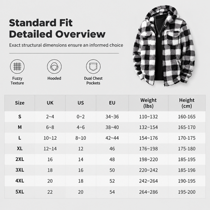 🧥 Men's Plaid Fuzzy Hooded Zip-Up Coat with Dual Flap Chest Pockets ✨ fuzzy plush lining, plaid print, hooded zip coat with chest pockets