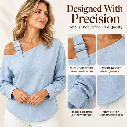 💖Black Friday Mega Deal – 50% off!💖✨Women's Long Sleeve Asymmetric Off-Shoulder Top