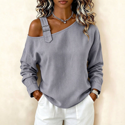 💖Black Friday Mega Deal – 50% off!💖✨Women's Long Sleeve Asymmetric Off-Shoulder Top