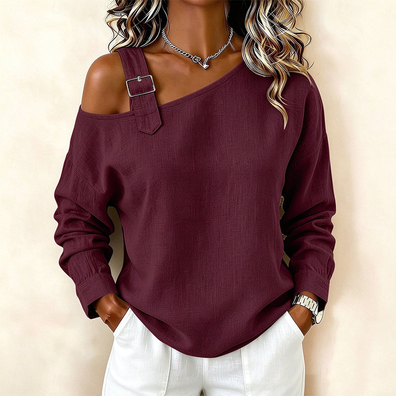 💖Black Friday Mega Deal – 50% off!💖✨Women's Long Sleeve Asymmetric Off-Shoulder Top