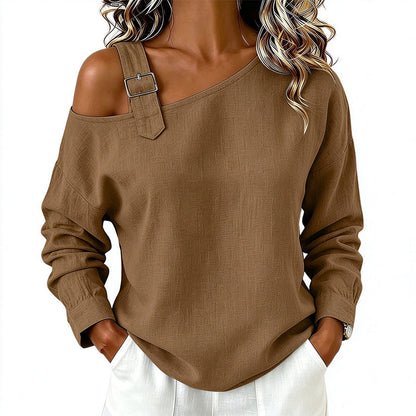 💖Black Friday Mega Deal – 50% off!💖✨Women's Long Sleeve Asymmetric Off-Shoulder Top