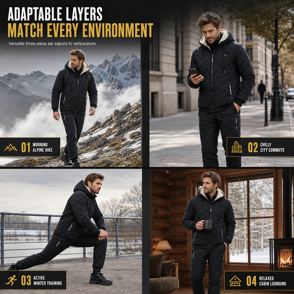 Men's Winter Hooded Padded Jacket and Pants Set