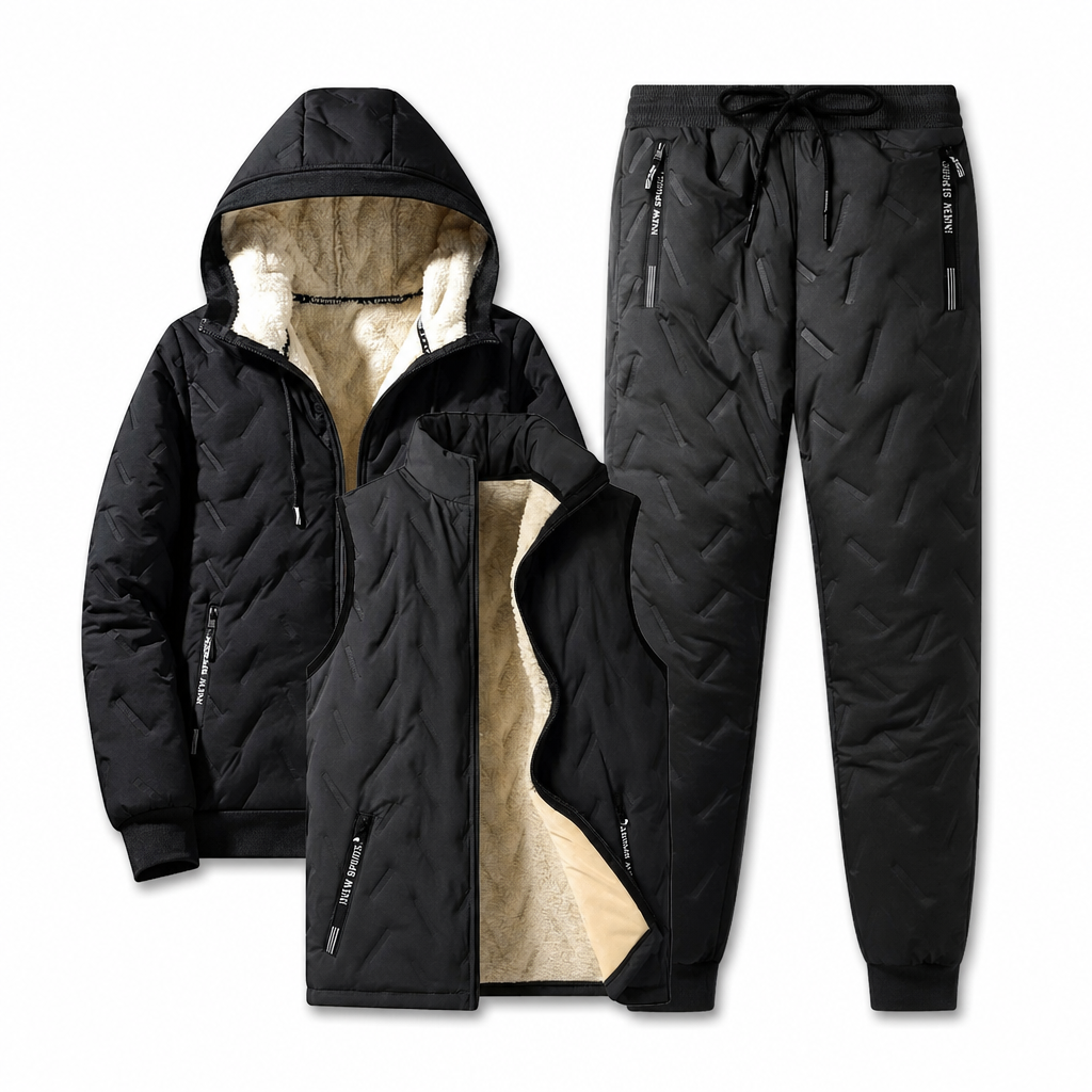 Men's Winter Hooded Padded Jacket and Pants Set