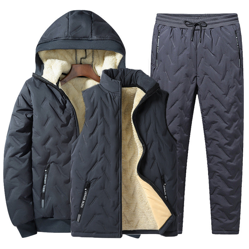 Men's Winter Hooded Padded Jacket and Pants Set