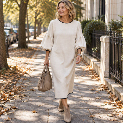 Women's Textured Knit Puff Sleeve Midi Dress