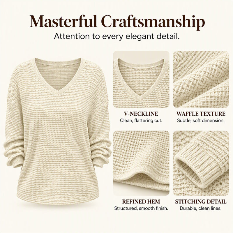 Women's Casual V-Neck Waffle Knit Top