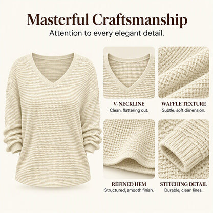 Women's Casual V-Neck Waffle Knit Top