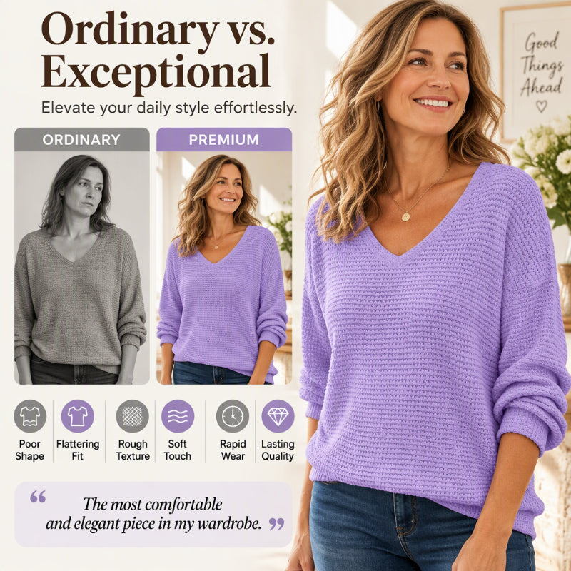 Women's Casual V-Neck Waffle Knit Top