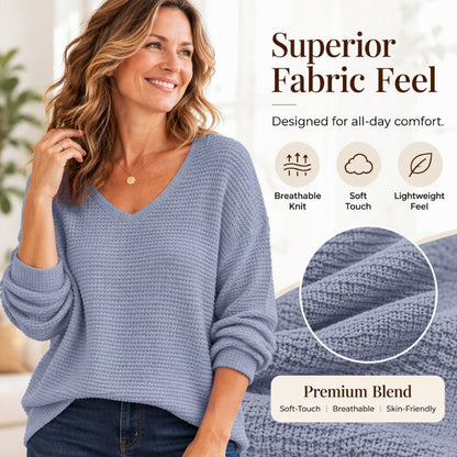 Women's Casual V-Neck Waffle Knit Top
