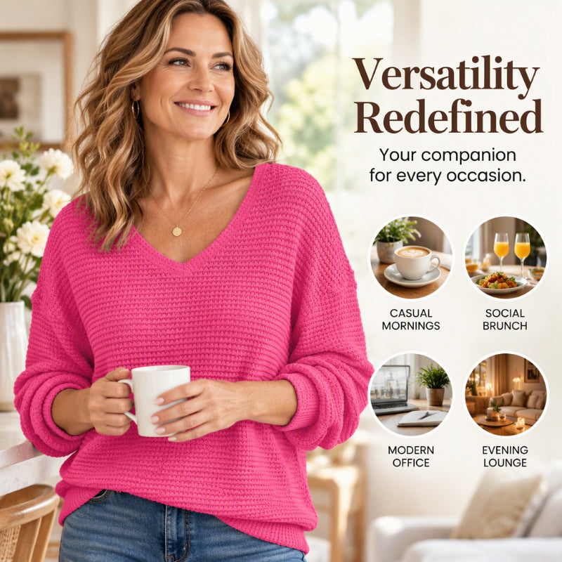 Women's Casual V-Neck Waffle Knit Top