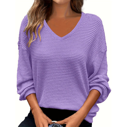 Women's Casual V-Neck Waffle Knit Top