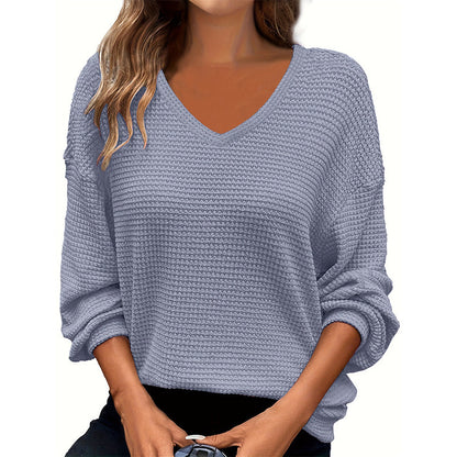 Women's Casual V-Neck Waffle Knit Top