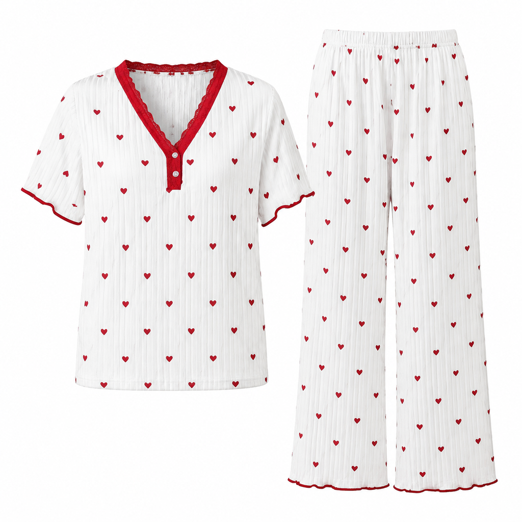 Women's Printed Pajama Set Short Sleeve Top and Long Pants Comfortable Stretchy Loungewear