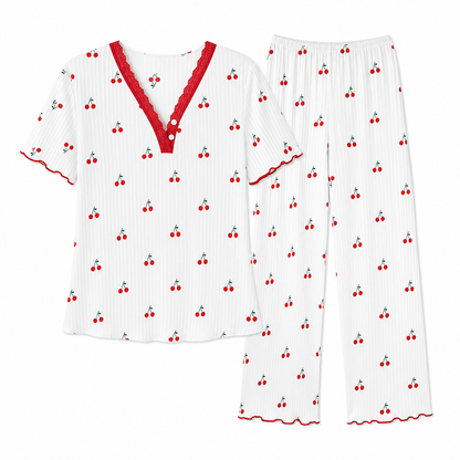 Women's Printed Pajama Set Short Sleeve Top and Long Pants Comfortable Stretchy Loungewear
