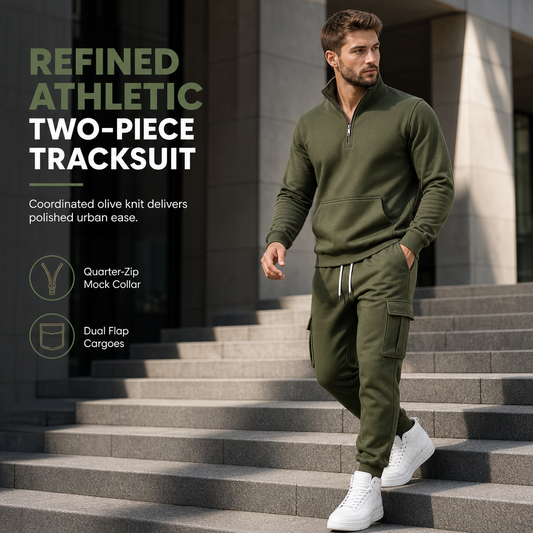 Men's Two-Piece Half-Zip Sweatshirt and Cargo Joggers Tracksuit Set
