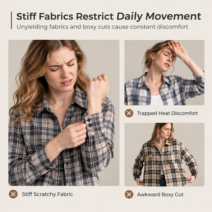 Women's Plaid Long Sleeve Button-Down Casual Shirt with Chest Pocket