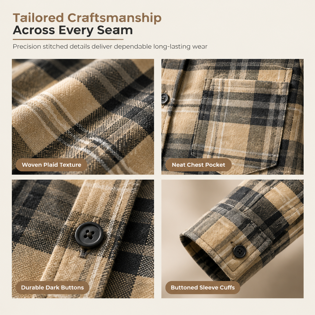 Women's Plaid Long Sleeve Button-Down Casual Shirt with Chest Pocket