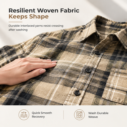 Women's Plaid Long Sleeve Button-Down Casual Shirt with Chest Pocket