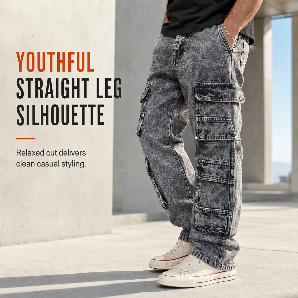 👖 Retro Washed Wide Leg Cargo Jeans Y2K High Street Denim Pants with Pockets