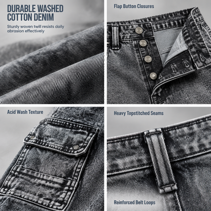 👖 Retro Washed Wide Leg Cargo Jeans Y2K High Street Denim Pants with Pockets