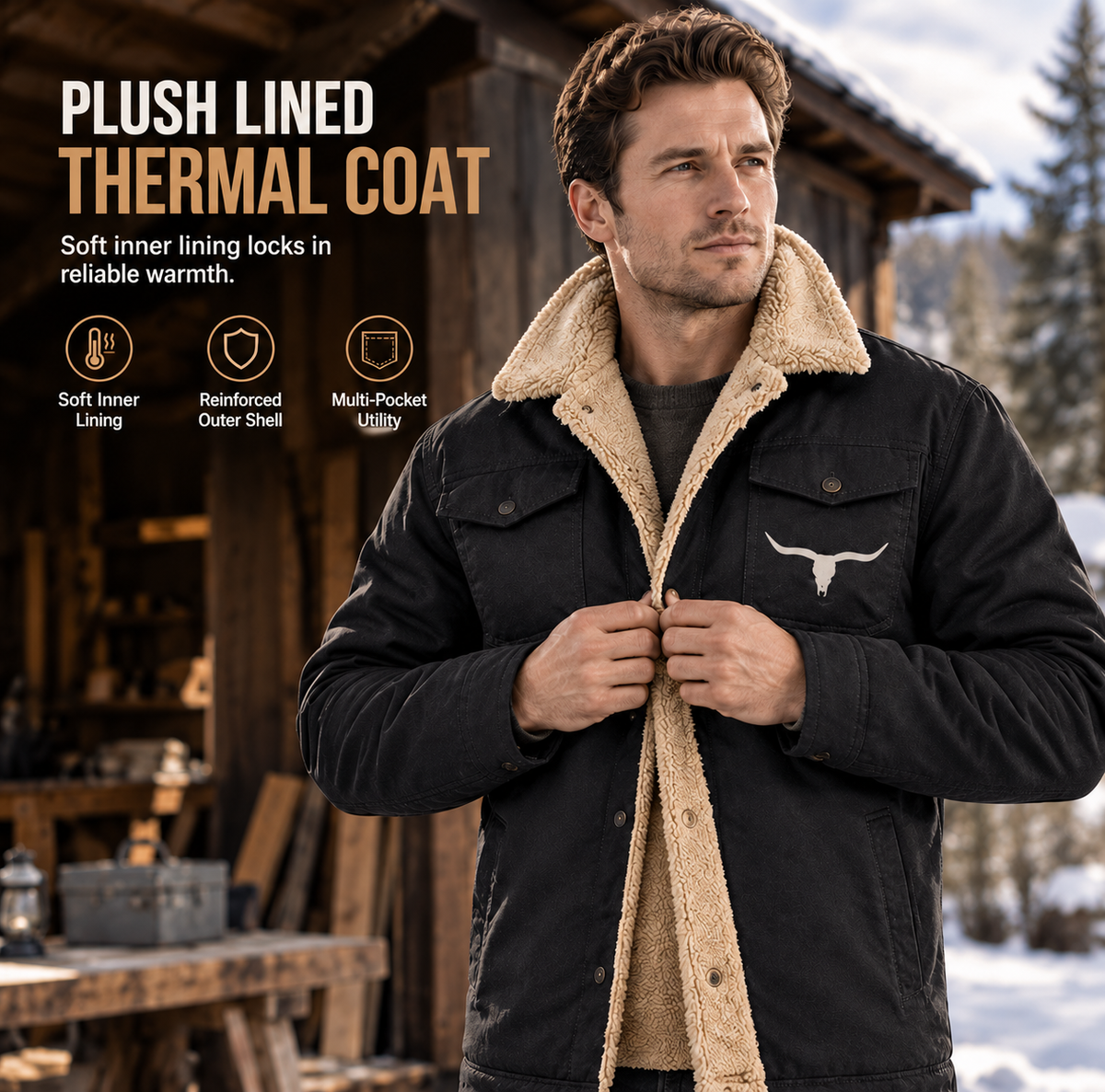 Men's Plush Lined Workwear Casual Fall Winter Warm Coat