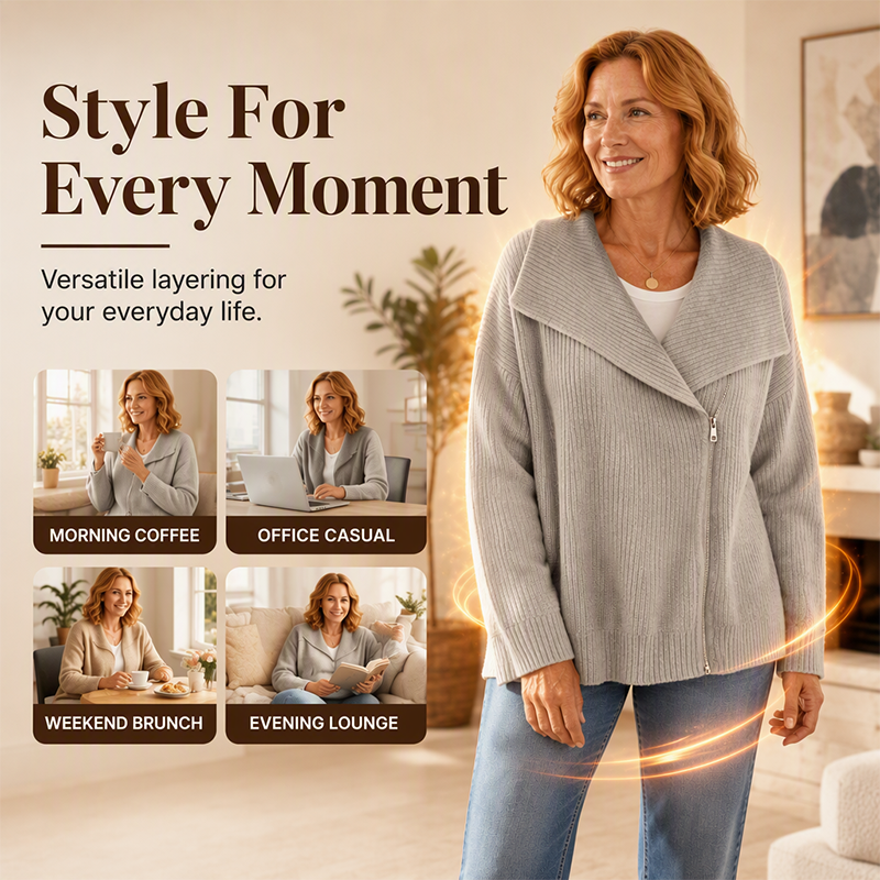 Women's Chic Asymmetrical Zip Up Sweater Jacket