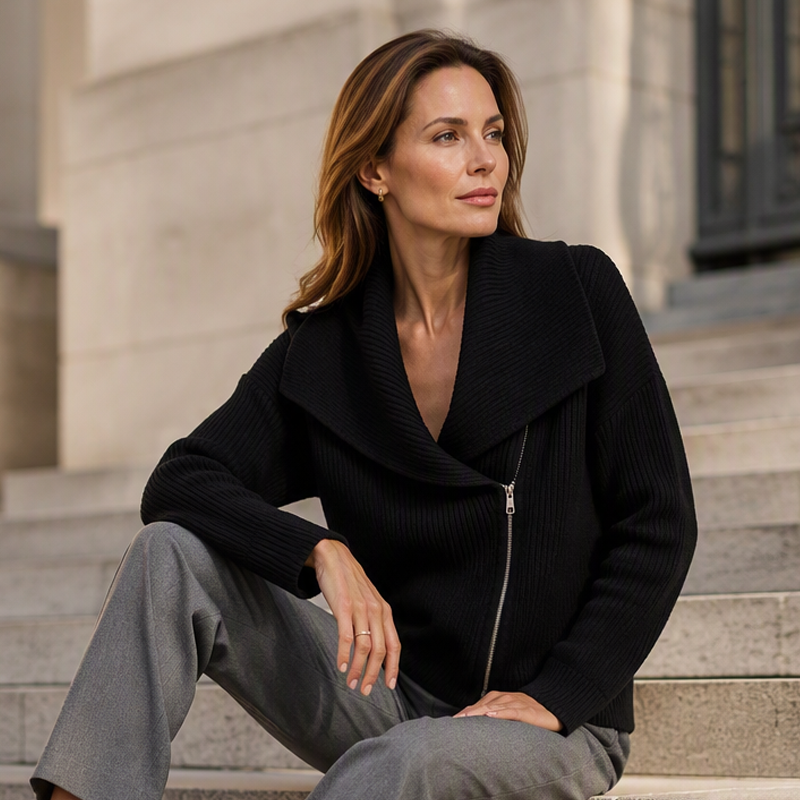 Women's Chic Asymmetrical Zip Up Sweater Jacket