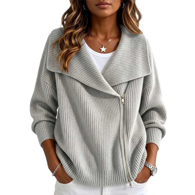 Women's Chic Asymmetrical Zip Up Sweater Jacket