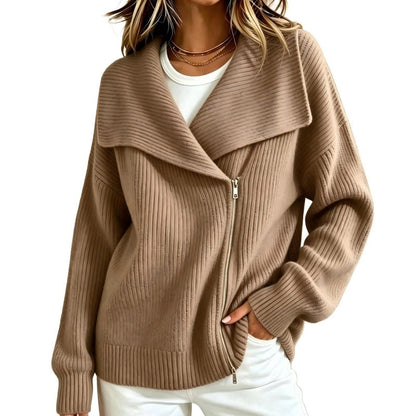 Women's Chic Asymmetrical Zip Up Sweater Jacket