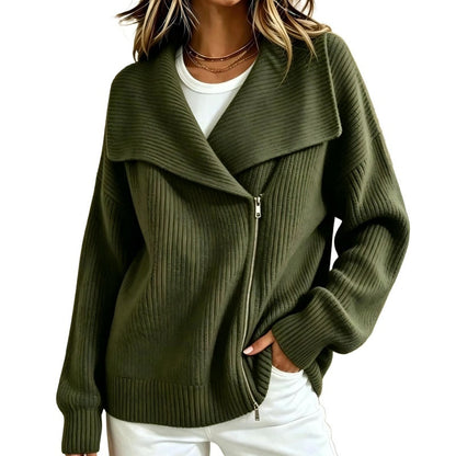Women's Chic Asymmetrical Zip Up Sweater Jacket