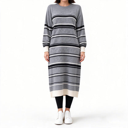 🖤 Women's Striped Long Sleeve Knit Sweater Dress