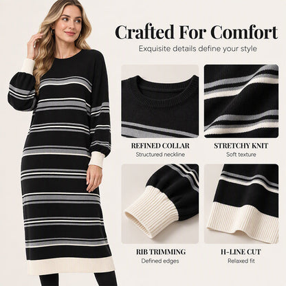 🖤 Women's Striped Long Sleeve Knit Sweater Dress
