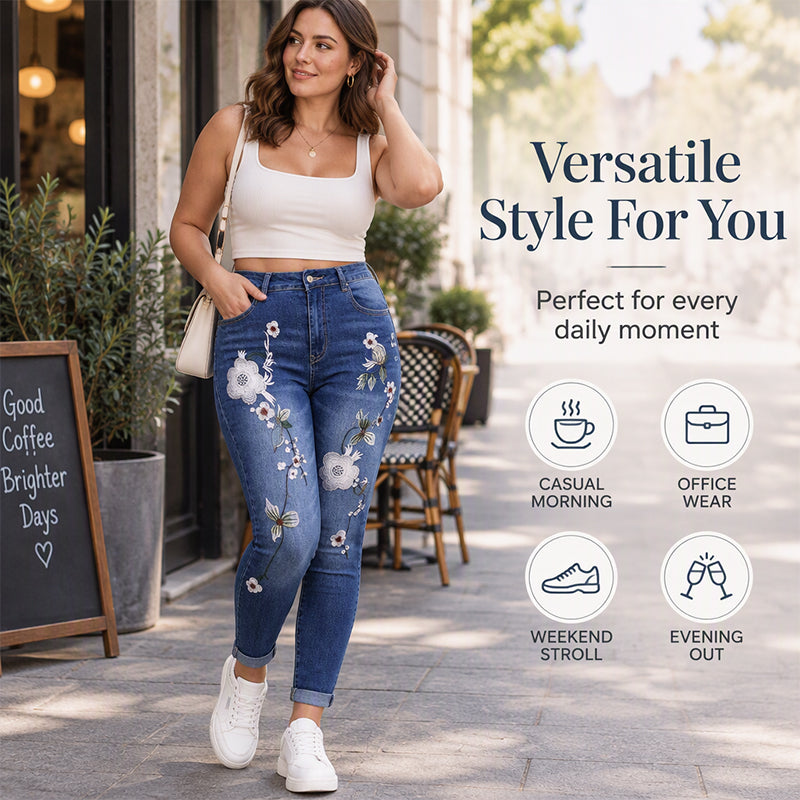 Women's Stretchy Floral Embroidered Skinny Jeans
