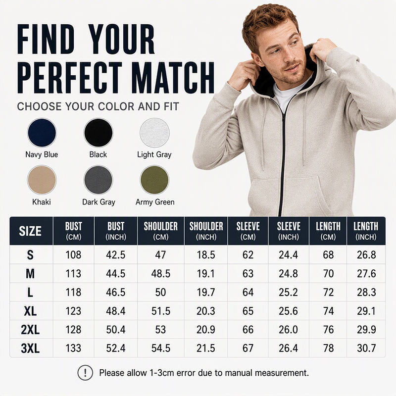 Men's Warm-Lined Full-Zip Hooded Sweatshirt