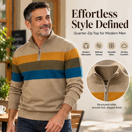Men's Casual Slim Fit Half-Zip Striped Sweater