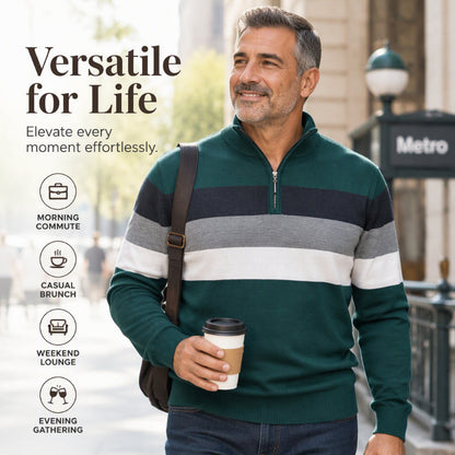 Men's Casual Slim Fit Half-Zip Striped Sweater