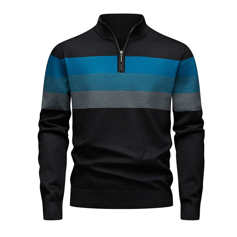 Men's Casual Slim Fit Half-Zip Striped Sweater