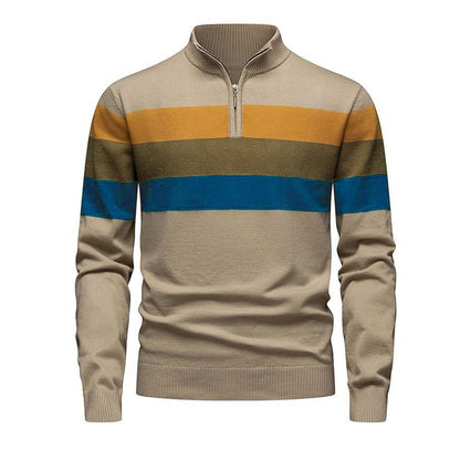 Men's Casual Slim Fit Half-Zip Striped Sweater