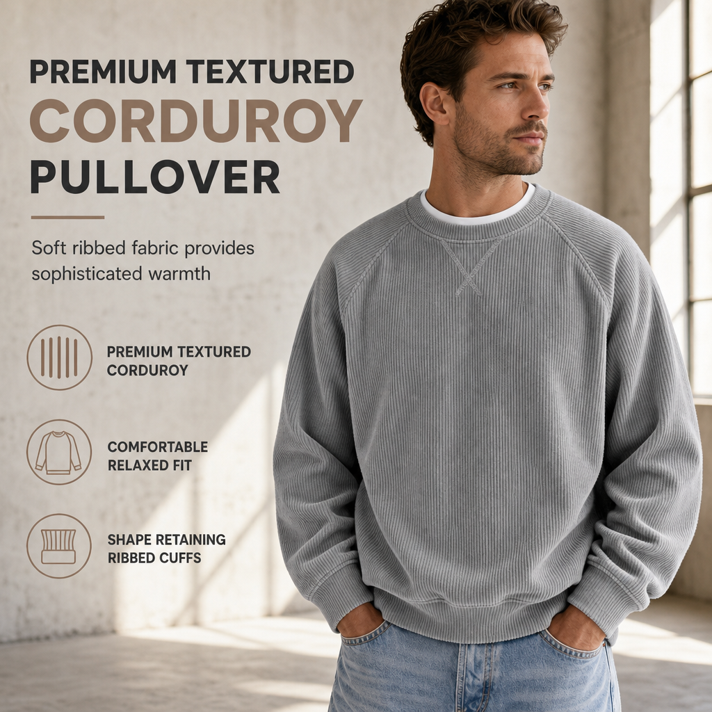 Men's Corduroy Crewneck Long Sleeve Pullover Sweatshirt