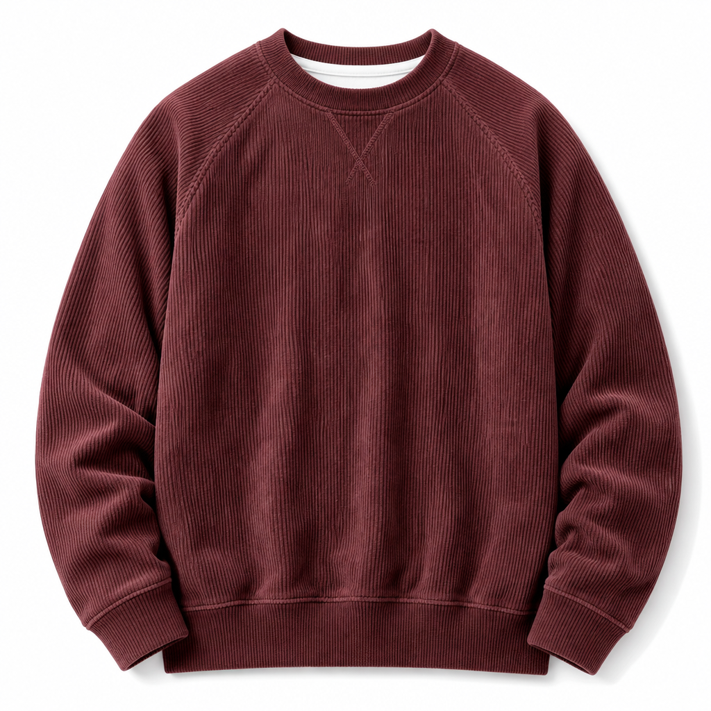 Men's Corduroy Crewneck Long Sleeve Pullover Sweatshirt