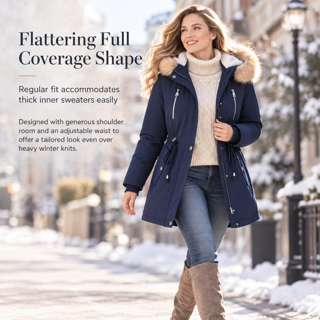Women's Winter Parka Coat with Faux Fur Hood