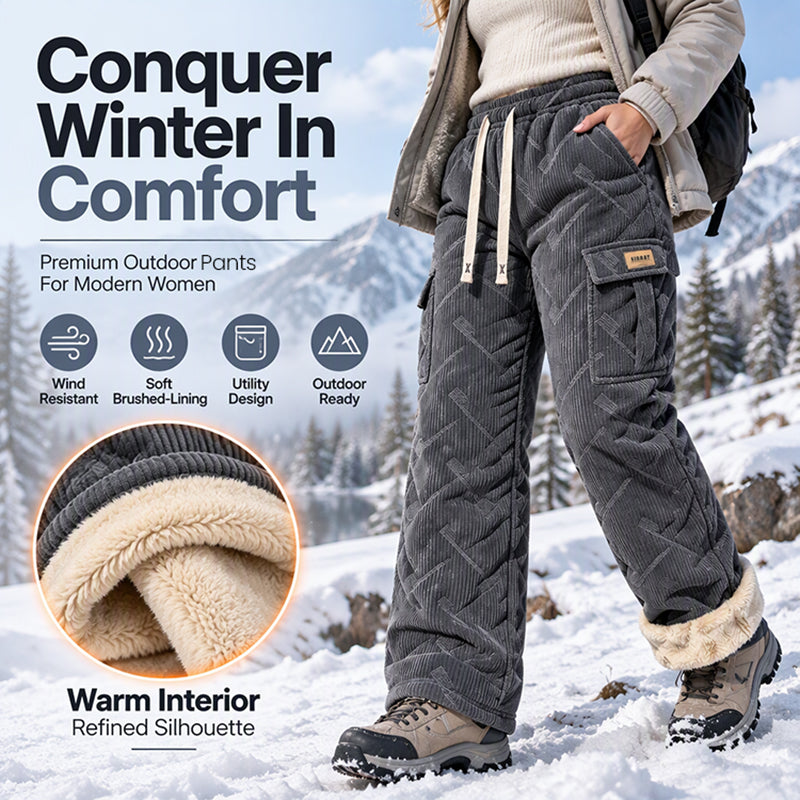 Women's Plush-Lined Corduroy Cargo Pants